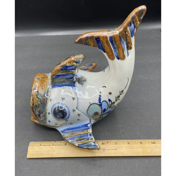 Ken Edwards Tonala Mexican Pottery Wide Mouth Fish Handmade Hand Painted Signed - Picture 10 of 13